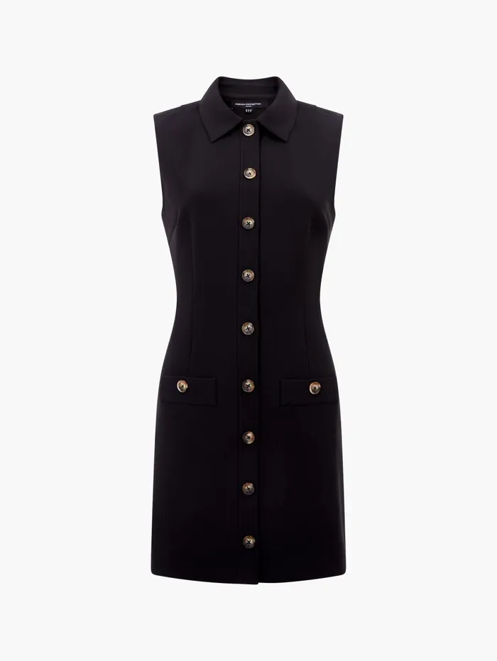 French Connection Azra Twill Sleeveless Button Mini Dress Black Woman Dresses