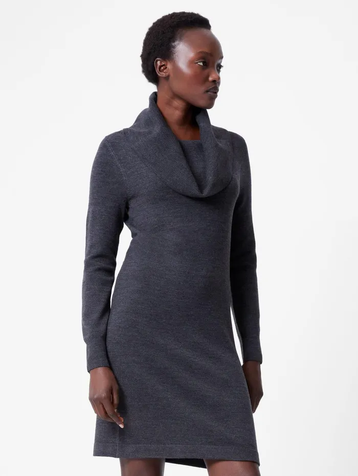French Connection Babysoft Cowl Neck Knit Dress Charcoal Woman Jumpers and Cardigans