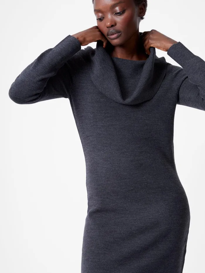 French Connection Babysoft Cowl Neck Knit Dress Charcoal Woman Jumpers and Cardigans