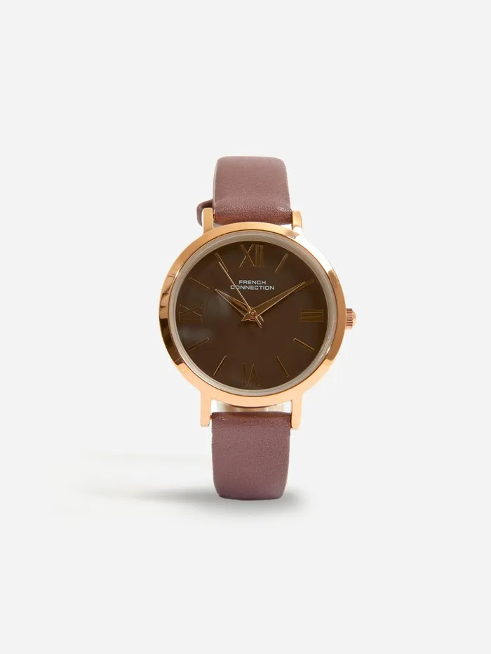 French Connection Brown Leather Strap Watch Brown Woman Jewellery