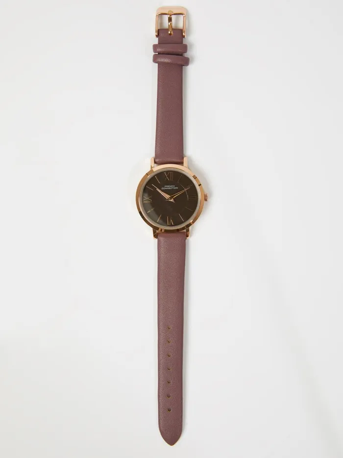 French Connection Brown Leather Strap Watch Brown Woman Jewellery