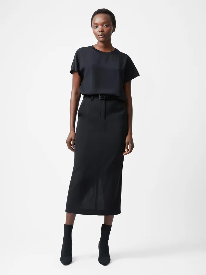 French Connection Caprina Recycled Crepe Crew Neck Top Black Woman Tops