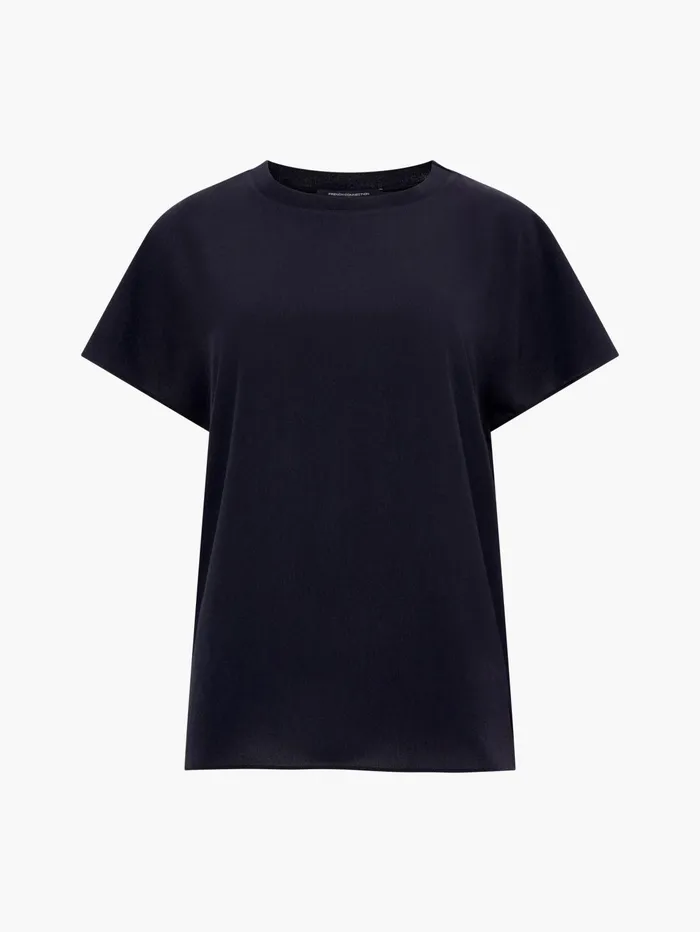 French Connection Caprina Recycled Crepe Crew Neck Top Black Woman Tops