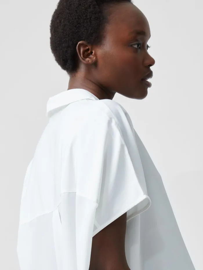 French Connection Caprina Recycled Crepe Short Sleeve Button Shirt Winter White Woman Tops