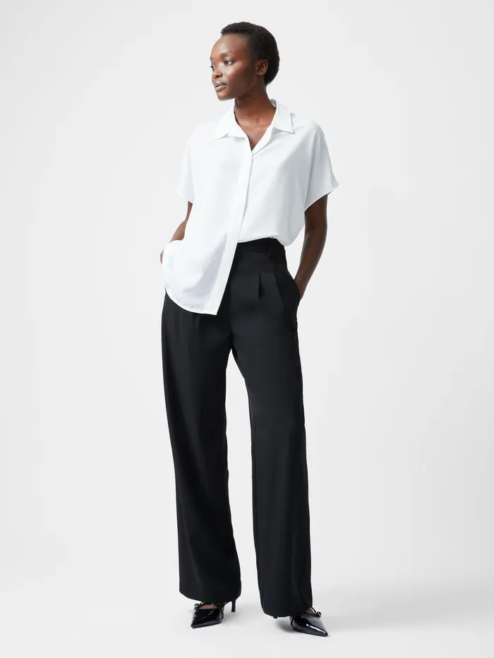 French Connection Caprina Recycled Crepe Short Sleeve Button Shirt Winter White Woman Tops