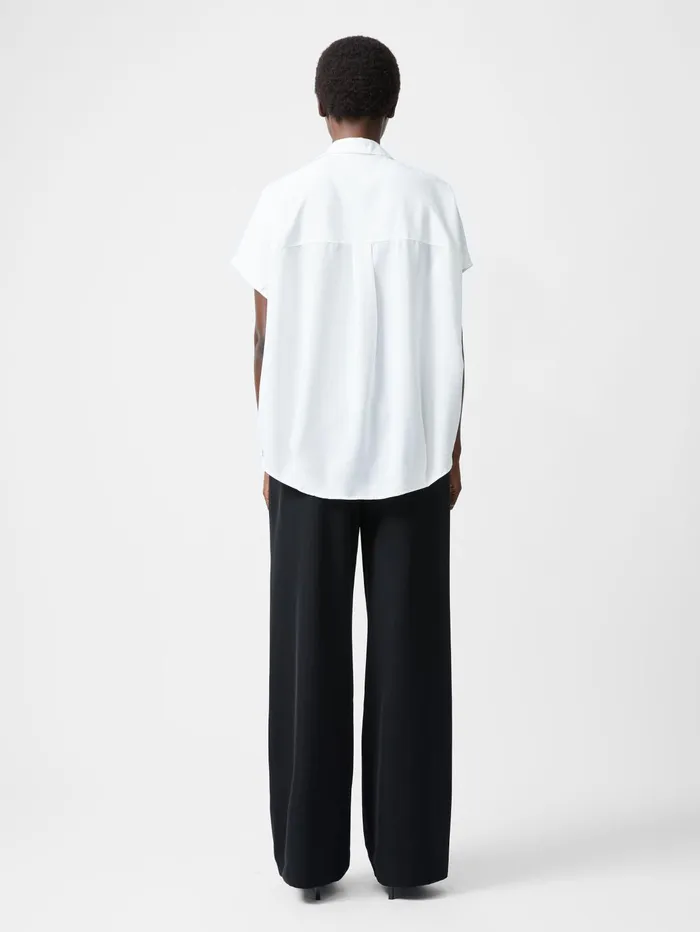 French Connection Caprina Recycled Crepe Short Sleeve Button Shirt Winter White Woman Tops