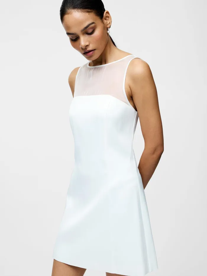French Connection Carey Satin Slash Neck Chiffon Mini Dress Summer White Woman Dresses French Connection Carey Satin Slash Neck Chiffon Mini Dress Summer White Woman Dresses