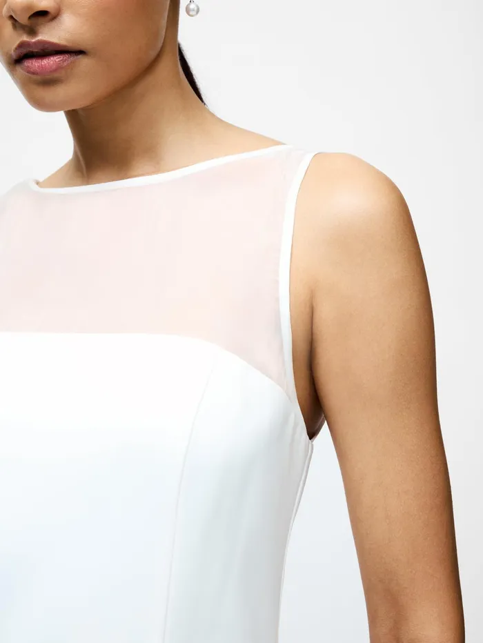 French Connection Carey Satin Slash Neck Chiffon Mini Dress Summer White Woman Dresses