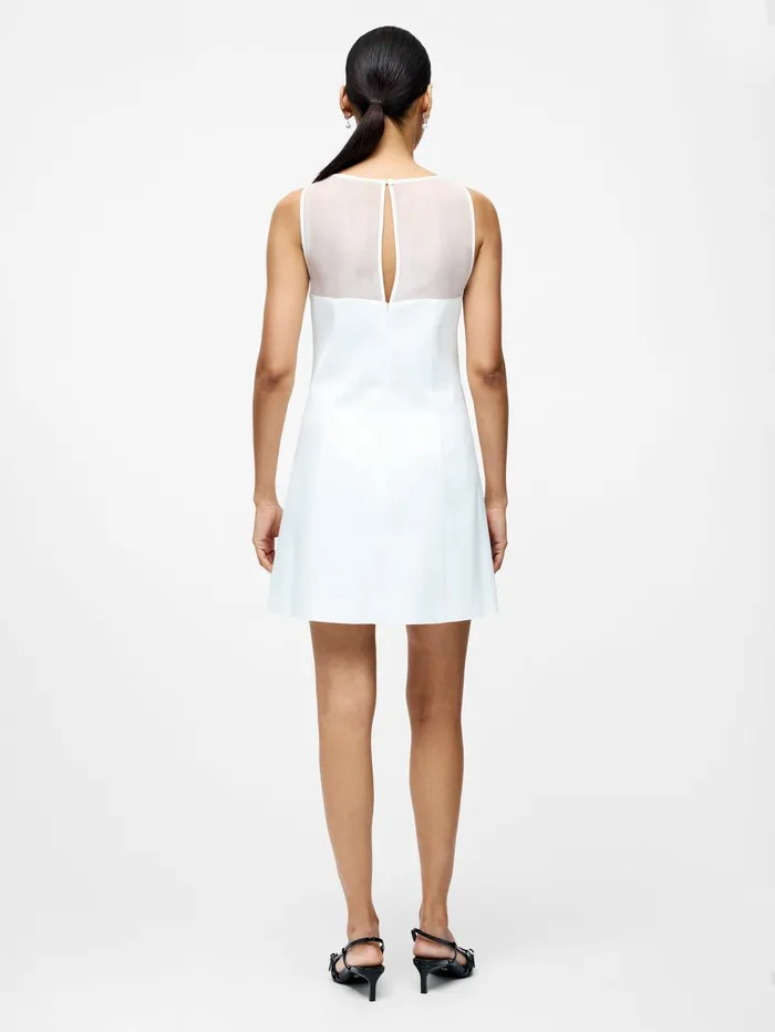 French Connection Carey Satin Slash Neck Chiffon Mini Dress Summer White Woman Dresses