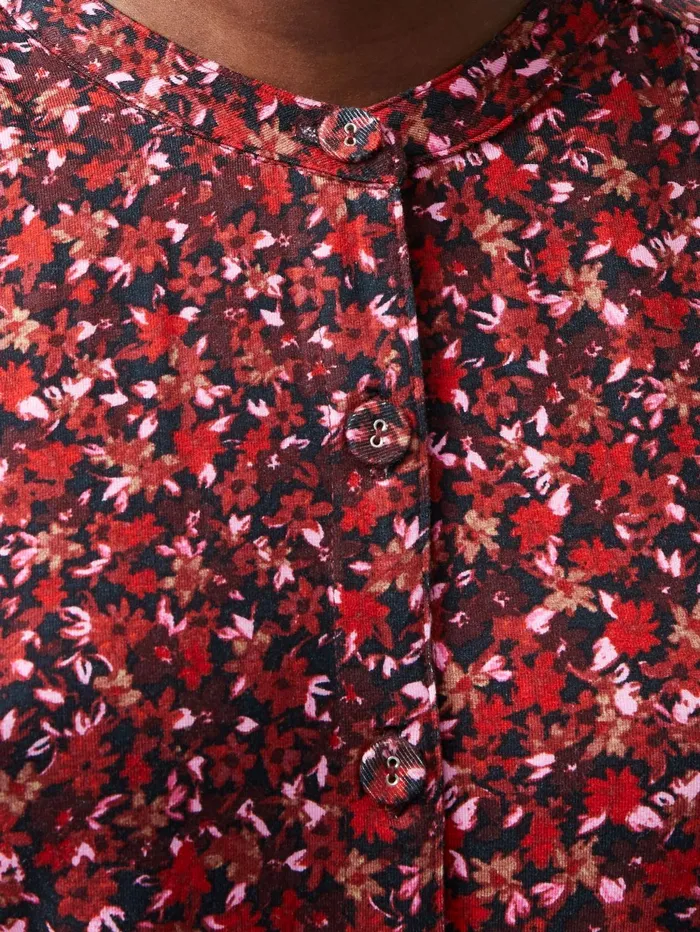 French Connection Clara Henley Jersey Floral Shirt Dress Blackout Multi Woman Dresses