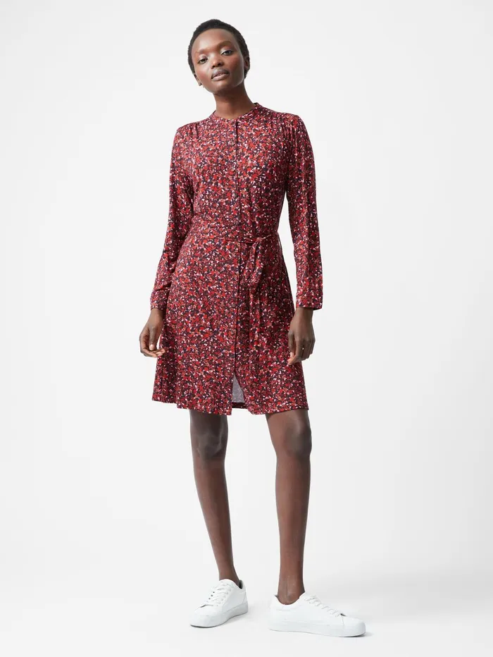 French Connection Clara Henley Jersey Floral Shirt Dress Blackout Multi Woman Dresses