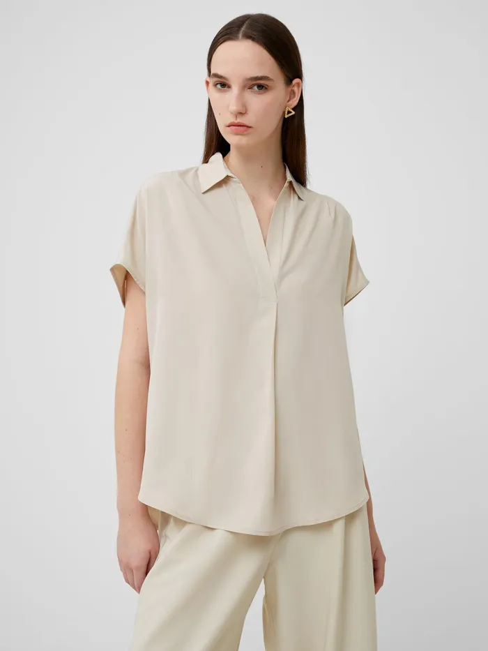 French Connection Crepe Light Recycled Popover Shirt Silver Lining Woman Tops