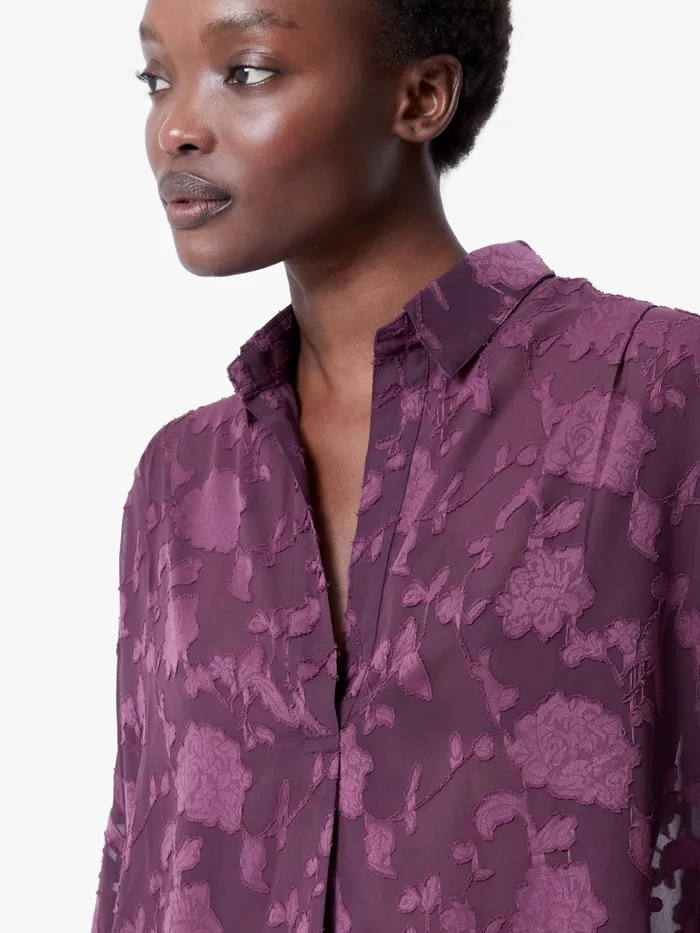 French Connection Devore Satin Popover Shirt Blackberry Woman Tops