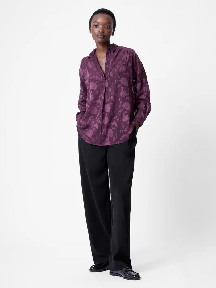 French Connection Devore Satin Popover Shirt Blackberry Woman Tops