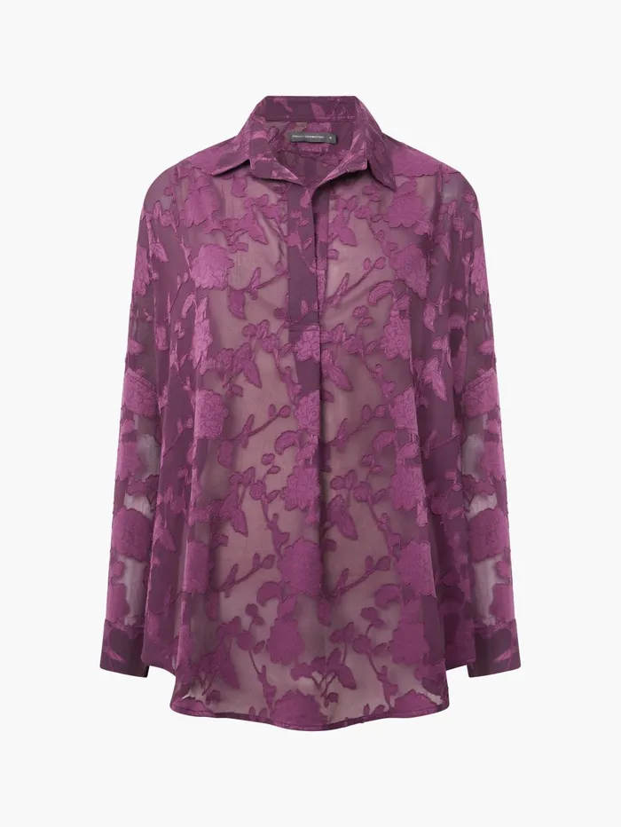 French Connection Devore Satin Popover Shirt Blackberry Woman Tops