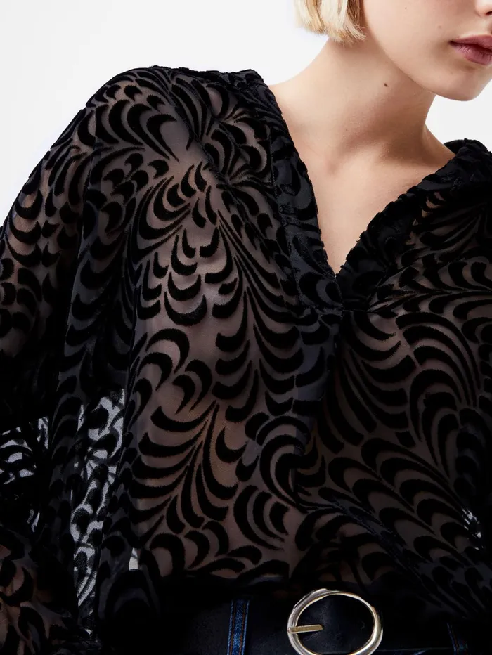 French Connection Diandra Devore Long Sleeve Popover Shirt Blackout Woman Tops French Connection Diandra Devore Long Sleeve Popover Shirt Blackout Woman Tops