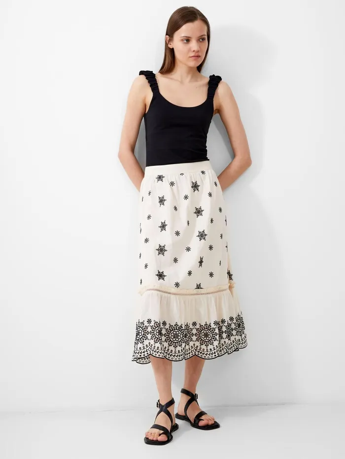 French Connection Embroidered Felicity Midi Skirt Classic CreamBlack Woman Coords French Connection Embroidered Felicity Midi Skirt Classic CreamBlack Woman Coords