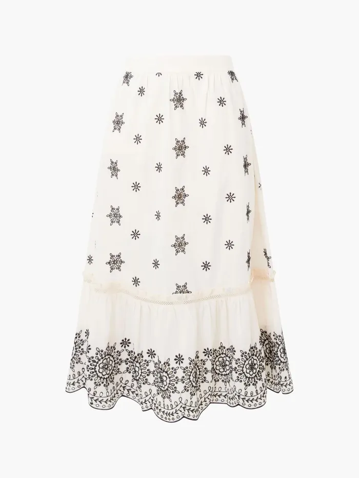 French Connection Embroidered Felicity Midi Skirt Classic CreamBlack Woman Coords