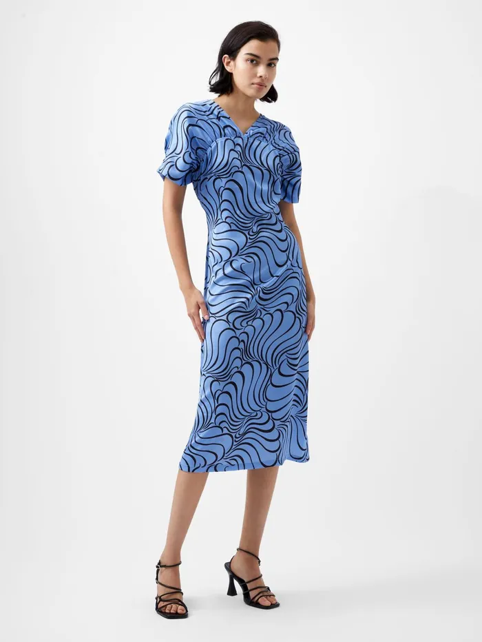French Connection Felecia Eliza Dress Dusted BlueBlackout Woman Dresses