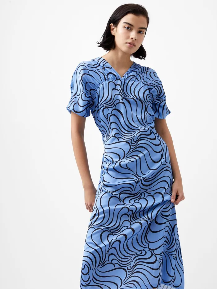 French Connection Felecia Eliza Dress Dusted BlueBlackout Woman Dresses