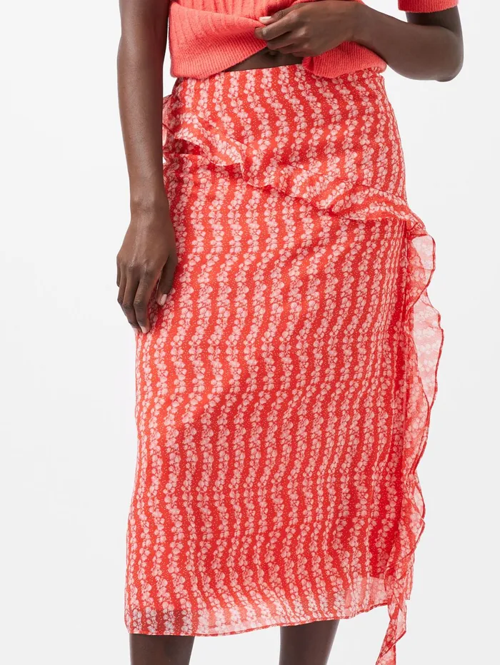 French Connection Frances Recycled Crinkle Ruffle Midi Skirt Cayenne RedWhite Woman Skirts French Connection Frances Recycled Crinkle Ruffle Midi Skirt Cayenne RedWhite Woman Skirts