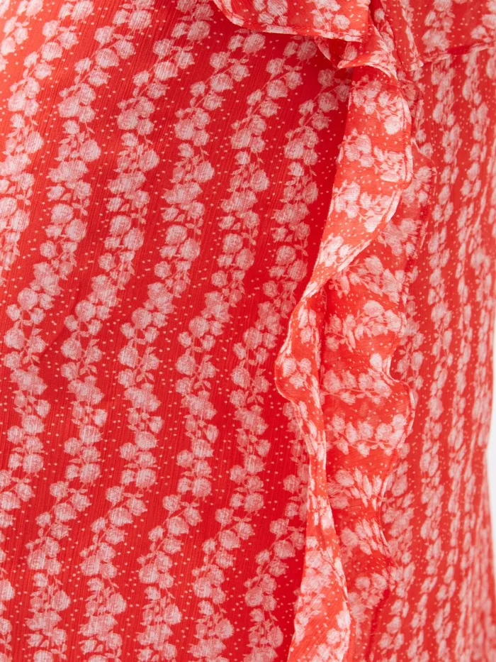 French Connection Frances Recycled Crinkle Ruffle Midi Skirt Cayenne RedWhite Woman Skirts