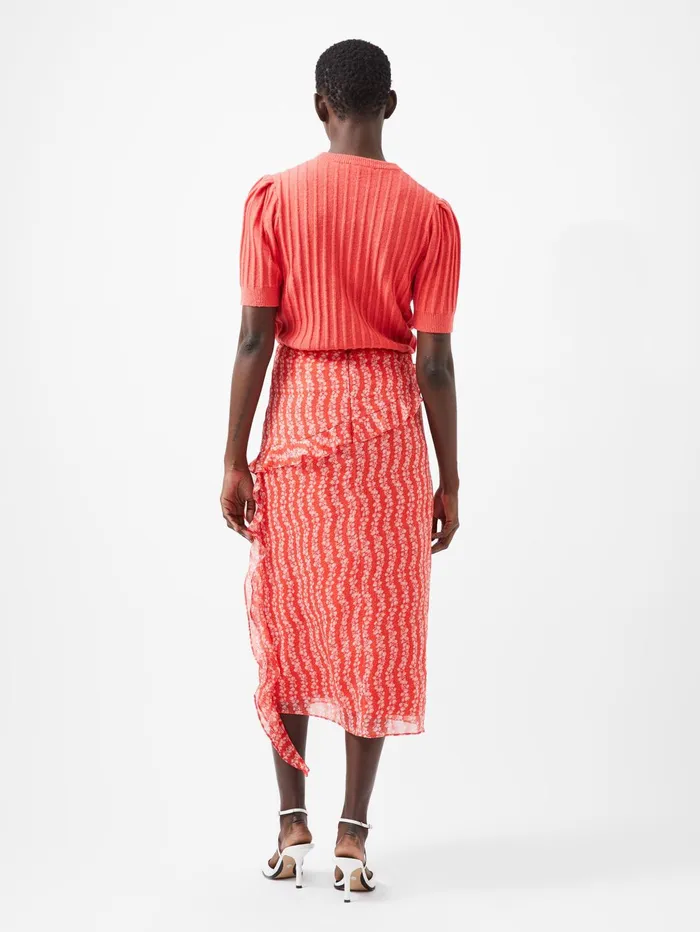 French Connection Frances Recycled Crinkle Ruffle Midi Skirt Cayenne RedWhite Woman Skirts