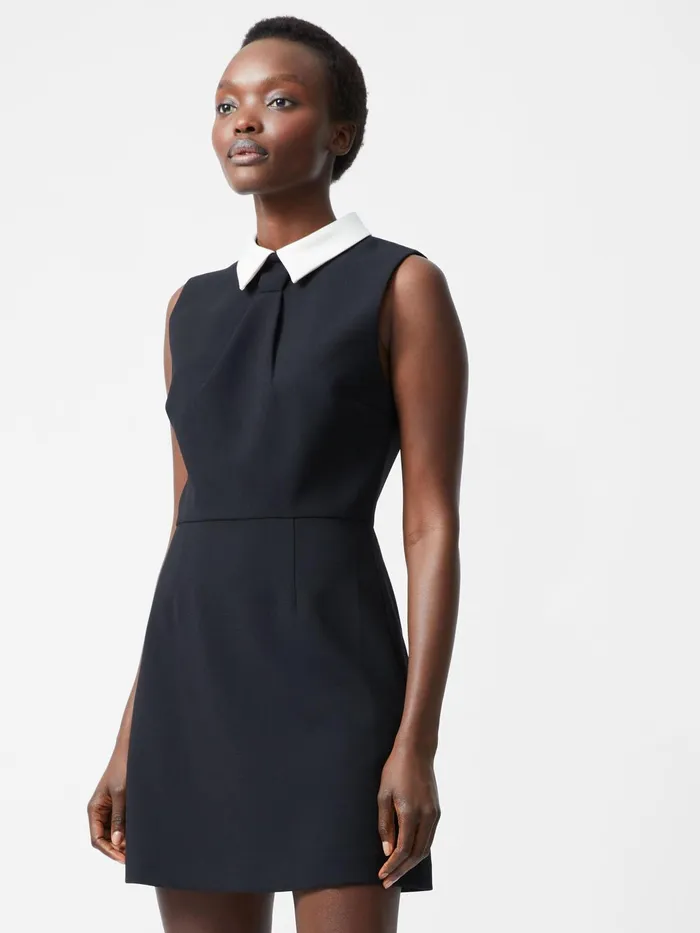 French Connection Gemma Collared Tie Sleeveless Mini Dress BlackoutWhite Woman Dresses
