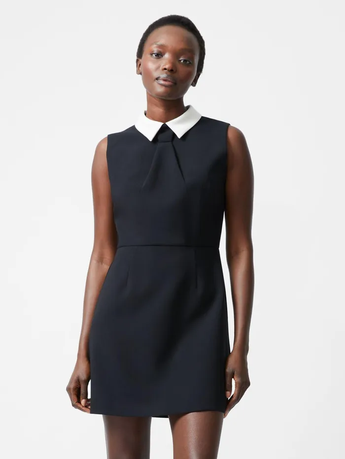 French Connection Gemma Collared Tie Sleeveless Mini Dress BlackoutWhite Woman Dresses
