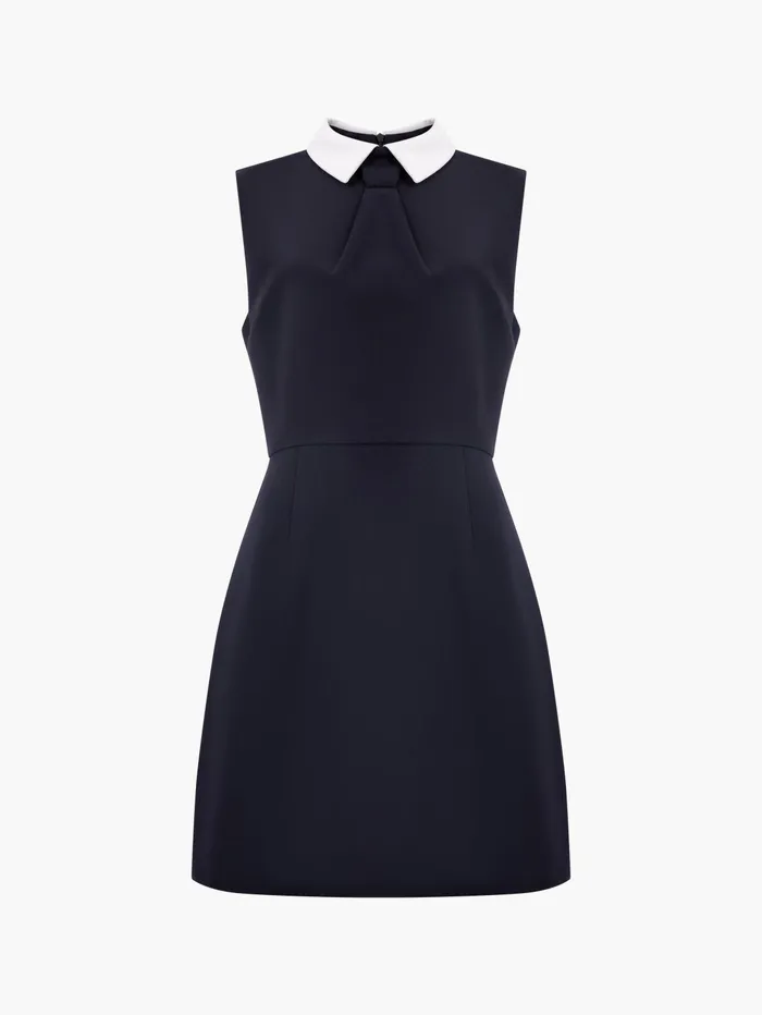 French Connection Gemma Collared Tie Sleeveless Mini Dress BlackoutWhite Woman Dresses