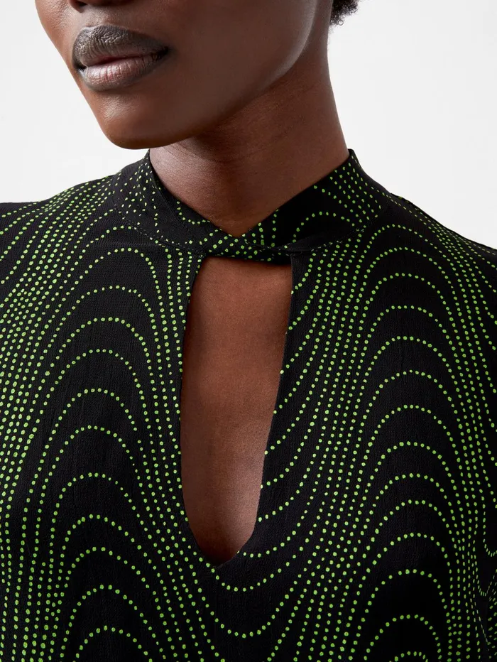 French Connection Grace Alohi Keyhole Blouse BlackoutVivid Green Woman Tops