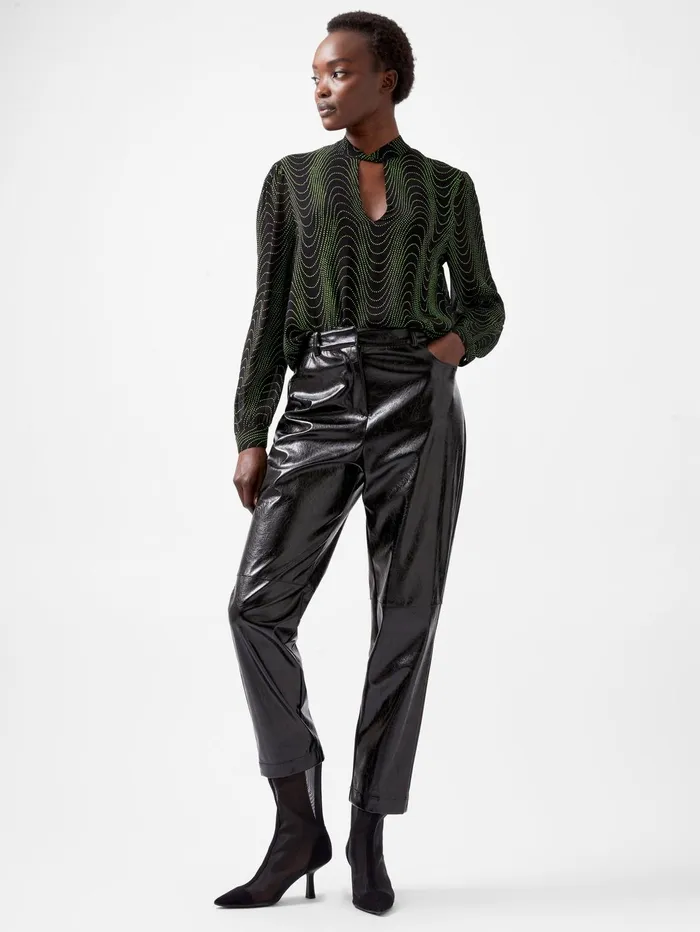 French Connection Grace Alohi Keyhole Blouse BlackoutVivid Green Woman Tops
