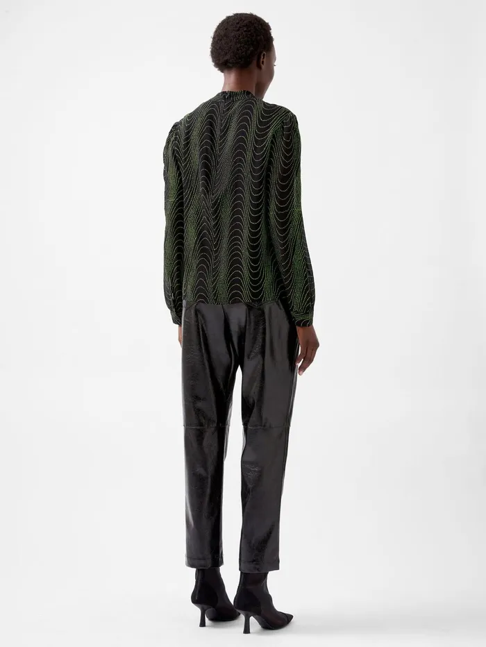 French Connection Grace Alohi Keyhole Blouse BlackoutVivid Green Woman Tops