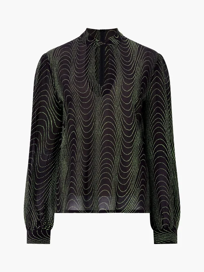 French Connection Grace Alohi Keyhole Blouse BlackoutVivid Green Woman Tops