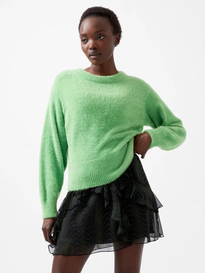French Connection Jacelin Fluffy Crew Neck Jumper 8211 Vivid Green Woman Jumpers and Cardigans