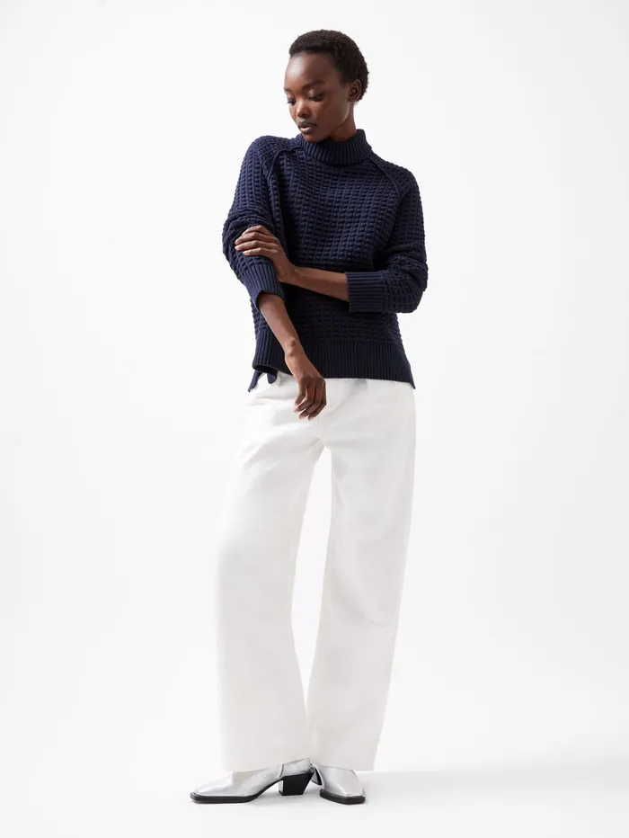 French Connection Keya Popcorn Knit Mozart Jumper Marine Woman Jumpers and Cardigans