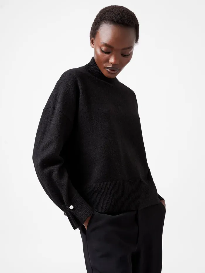 French Connection Kezia Recycled Pearl Cuff Detail Jumper Blackout Woman Jumpers and Cardigans