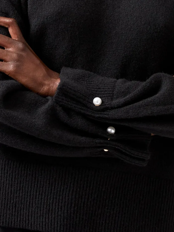 French Connection Kezia Recycled Pearl Cuff Detail Jumper Blackout Woman Jumpers and Cardigans