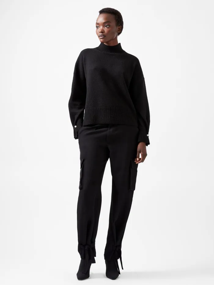 French Connection Kezia Recycled Pearl Cuff Detail Jumper Blackout Woman Jumpers and Cardigans