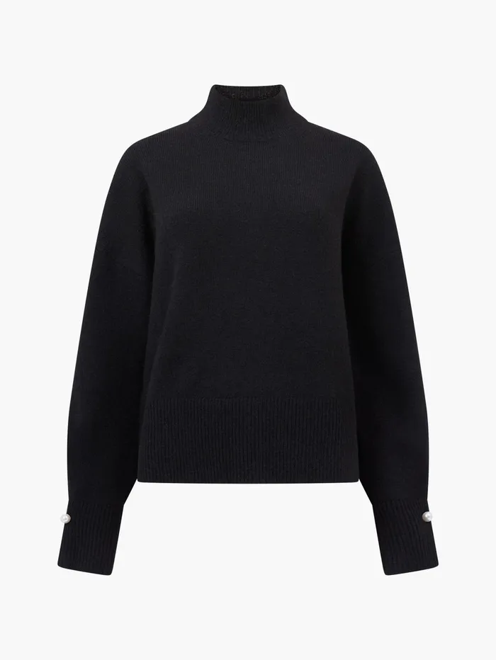 French Connection Kezia Recycled Pearl Cuff Detail Jumper Blackout Woman Jumpers and Cardigans