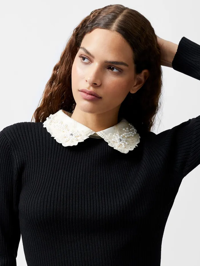 French Connection Krista Embellished Knit Top BlackWhite Woman Jumpers and Cardigans French Connection Krista Embellished Knit Top BlackWhite Woman Jumpers and Cardigans