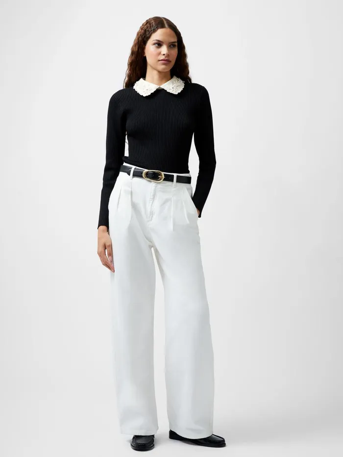 French Connection Krista Embellished Knit Top BlackWhite Woman Jumpers and Cardigans
