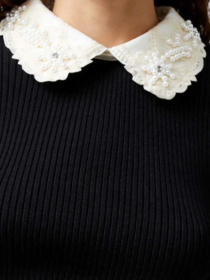 French Connection Krista Embellished Knit Top BlackWhite Woman Jumpers and Cardigans