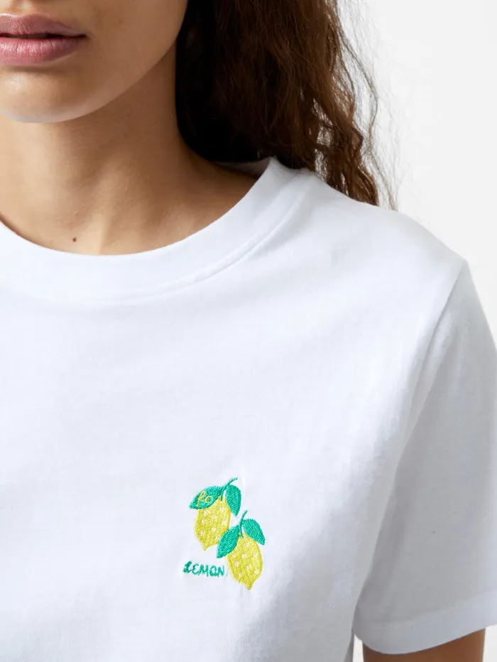 French Connection Lemon Embroidered TShirt White Woman Tops