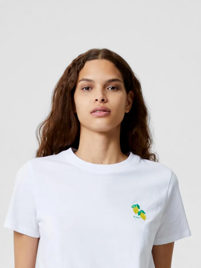 French Connection Lemon Embroidered TShirt White Woman Tops