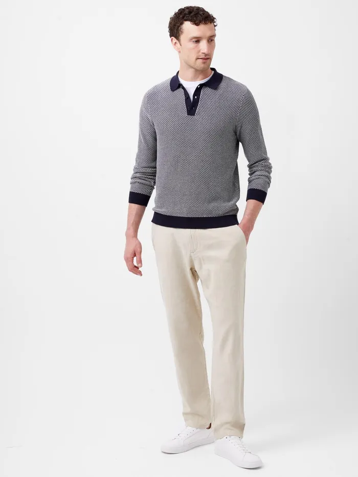 French Connection Long Sleeve Jacquard Polo Shirt Marine Man Knitwear