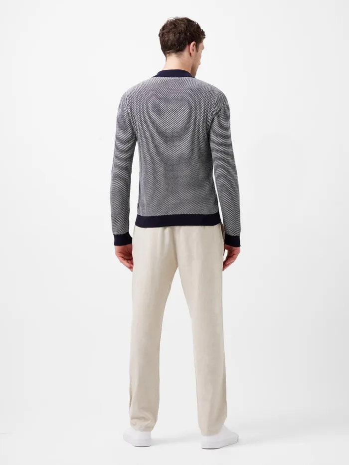 French Connection Long Sleeve Jacquard Polo Shirt Marine Man Knitwear