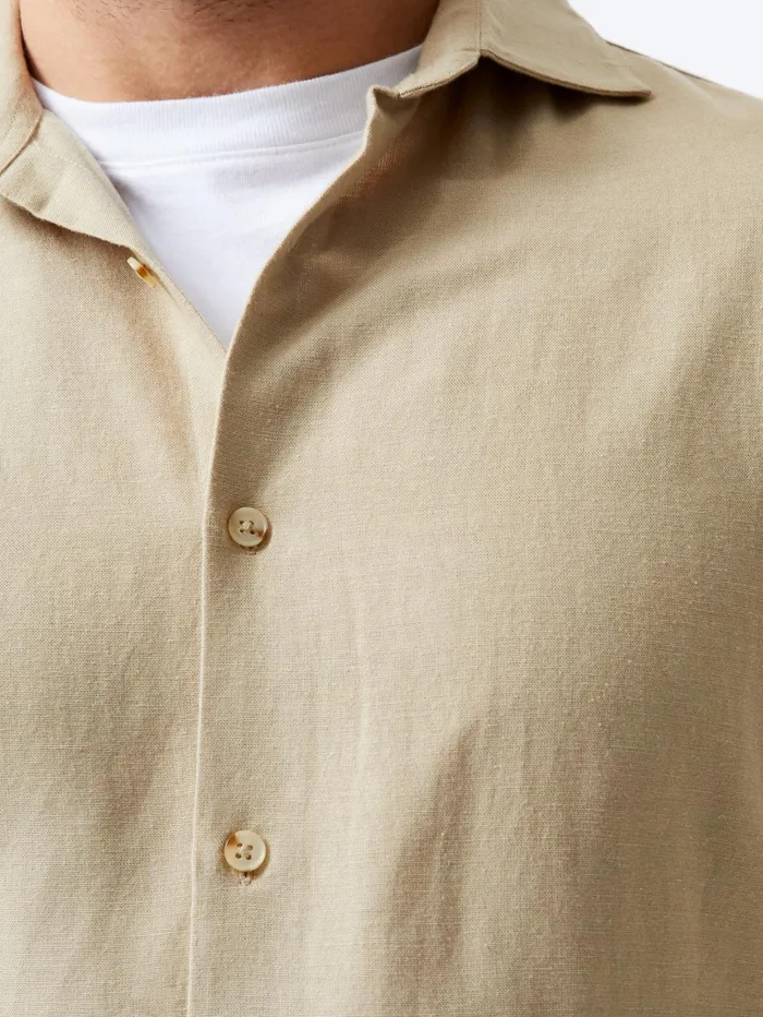 French Connection Long Sleeve Linen Blend Shirt Dark Sand Man Shirts