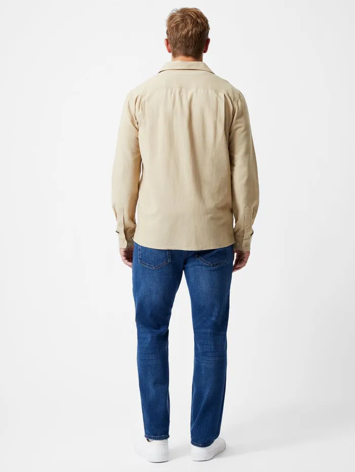 French Connection Long Sleeve Linen Blend Shirt Dark Sand Man Shirts