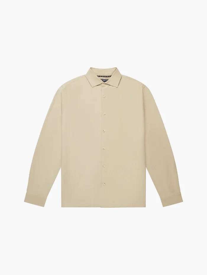 French Connection Long Sleeve Linen Blend Shirt Dark Sand Man Shirts